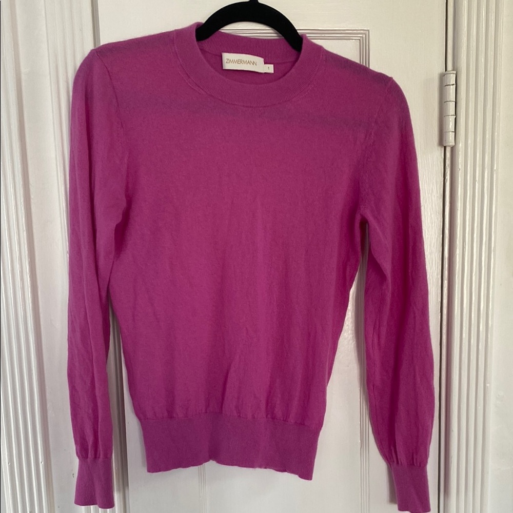 Zimmermann Pink Cashmere Crew Neck Sweater Lightweight Fine-Knit